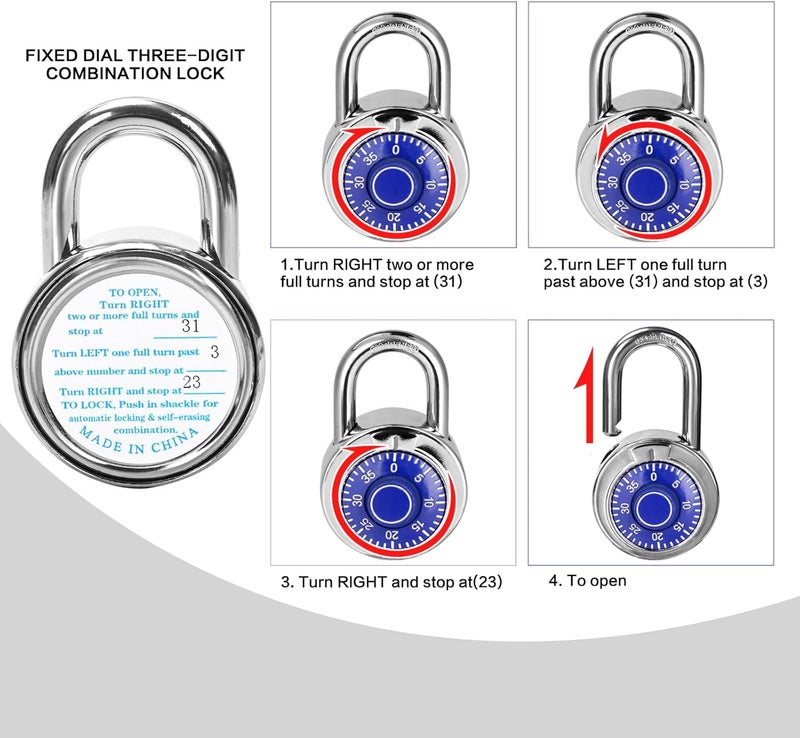 HZSY Combination Padlock 1 Pack, Fixed Dial Combination Padlock with Different Combinations, 2 in. Wide. Blue Turntable, Lock for Gym & Locker, School, Toolbox, and More - Image 3